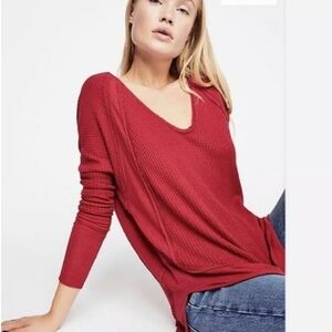 We The Free Deep Red V-Neck Sweater
